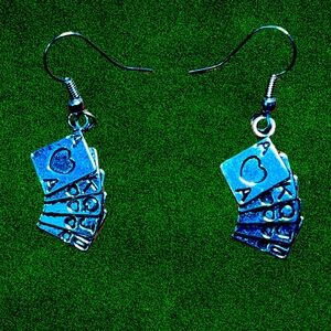 Royal Flush Cards Pewter Earrings